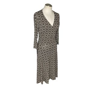 Boden Wrap Dress 12 Brown Geometric 3/4 Sleeve